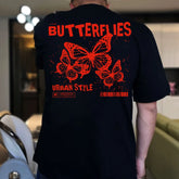 Hearujoy Men Streetwear Butterfly Graphic Print Short Sleeve T-shirt Cotton Casual T-shirt Summer Vintage Fashion Tops Tees Unisex Y2k